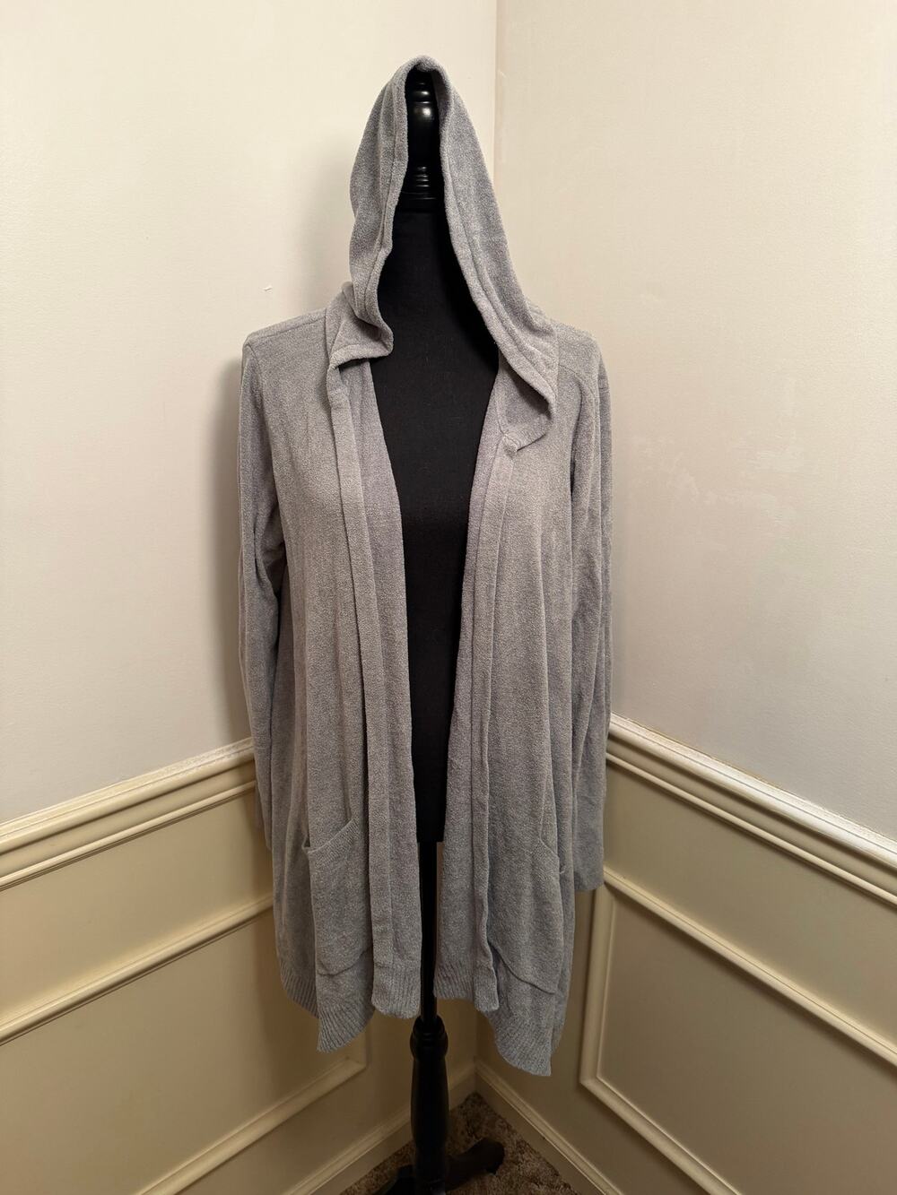 Barefoot Dreams CozyChic Lite Hooded Open Front Cardigan Heather Gray Lounge